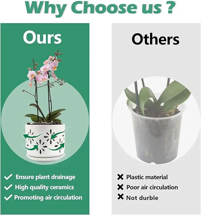EFISPSS Orchid Pot-5+6 Inch,Ceramic Drainage Orchid Pots with Holes, Enhance Good Ventilation and Drainage,Orchid Pots Indoor/Outdoor Plants or Repotting by GreenHaven Gardens