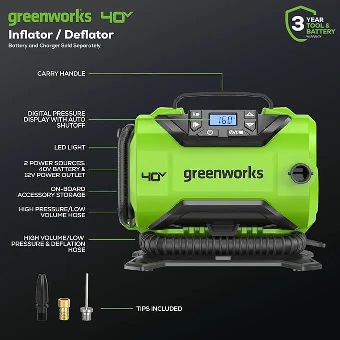 Greenworks 40V 21" Self-Propelled Lawn Mower,Axial Leaf Blower(500 CFM / 120 MPH),13" String Trimmer, 160 PSI Portable Tire Inflator, Includes 2 Batteries(5Ah+2Ah) & Chargers by GreenHaven Gardens