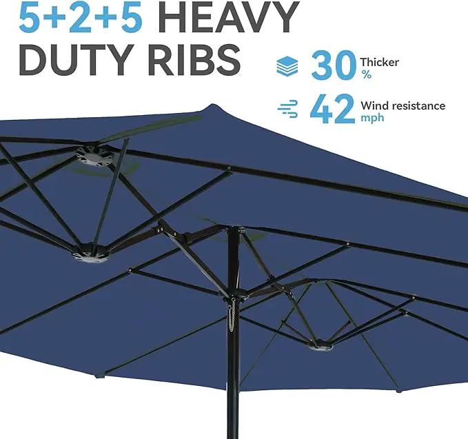 GREEN PARTY 15 ft Rectangle Patio Umbrella with Base Included, Double-Sided Table Umbrella with Crank, Large Outdoor Umbrellas for Patio Poolside Garden Backyard, Navy Blue by GreenHaven Gardens