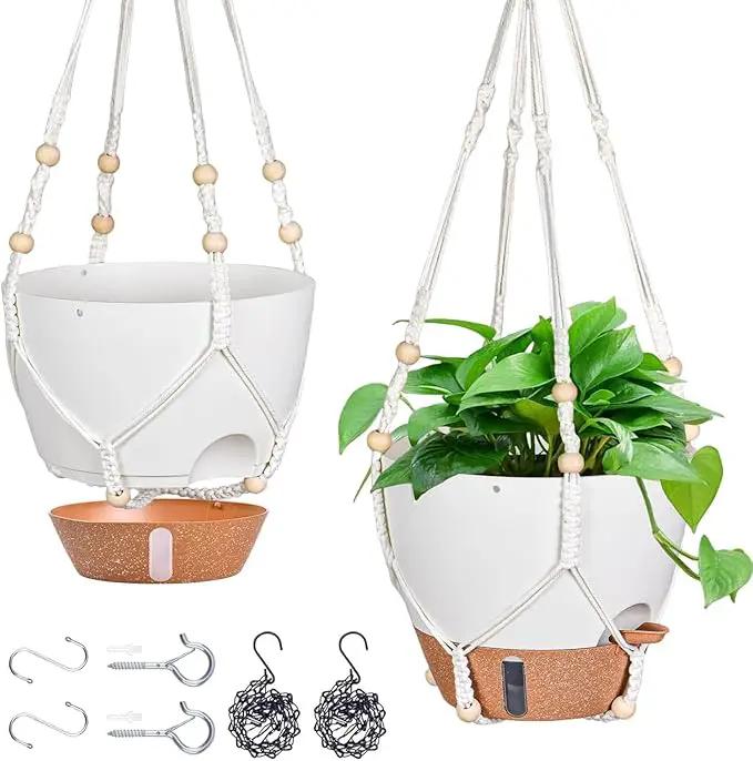 10 Inch Hanging Planters for Indoor Plants, 2 Pack Self Watering Hanging Baskets Flower Pots with Drainage Hole, Visual Reservoir & 2 Kinds of Plant Hanger for Outdoor Garden Home Decor by GreenHaven Gardens