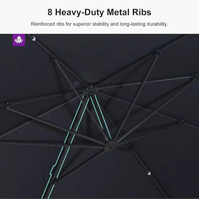 PURPLE LEAF 9' × 11.5' Patio Cantilever Umbrella with Base Outdoor Rectangle Adjustable Offset Umbrellas with 360-degree Rotation and 8 Heavy Duty Metal Ribs for Garden Deck Pool Grey by GreenHaven Gardens