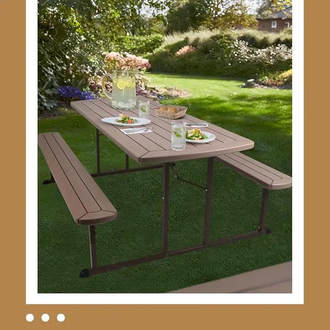 OEF Furnishings Heavy Duty Blow Molded Folding Picnic Table - Brown, Brown Frame by GreenHaven Gardens