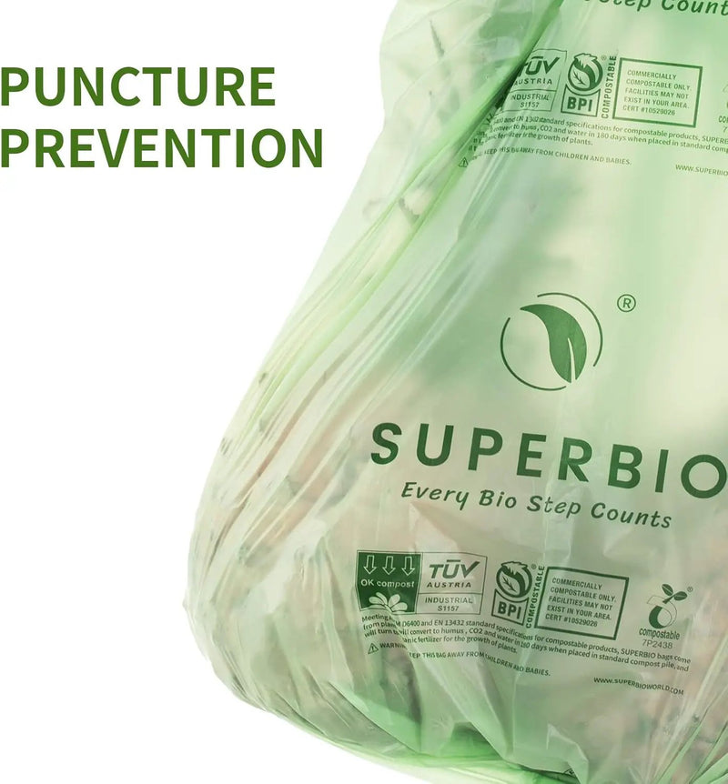 SUPERBIO 3 Gallon Compostable Food Waste Bags, 80 Count, Food Scrap Bags with Handles, ASTM D6400, BPI and OK compost INDUSTRIAL by GreenHaven Gardens