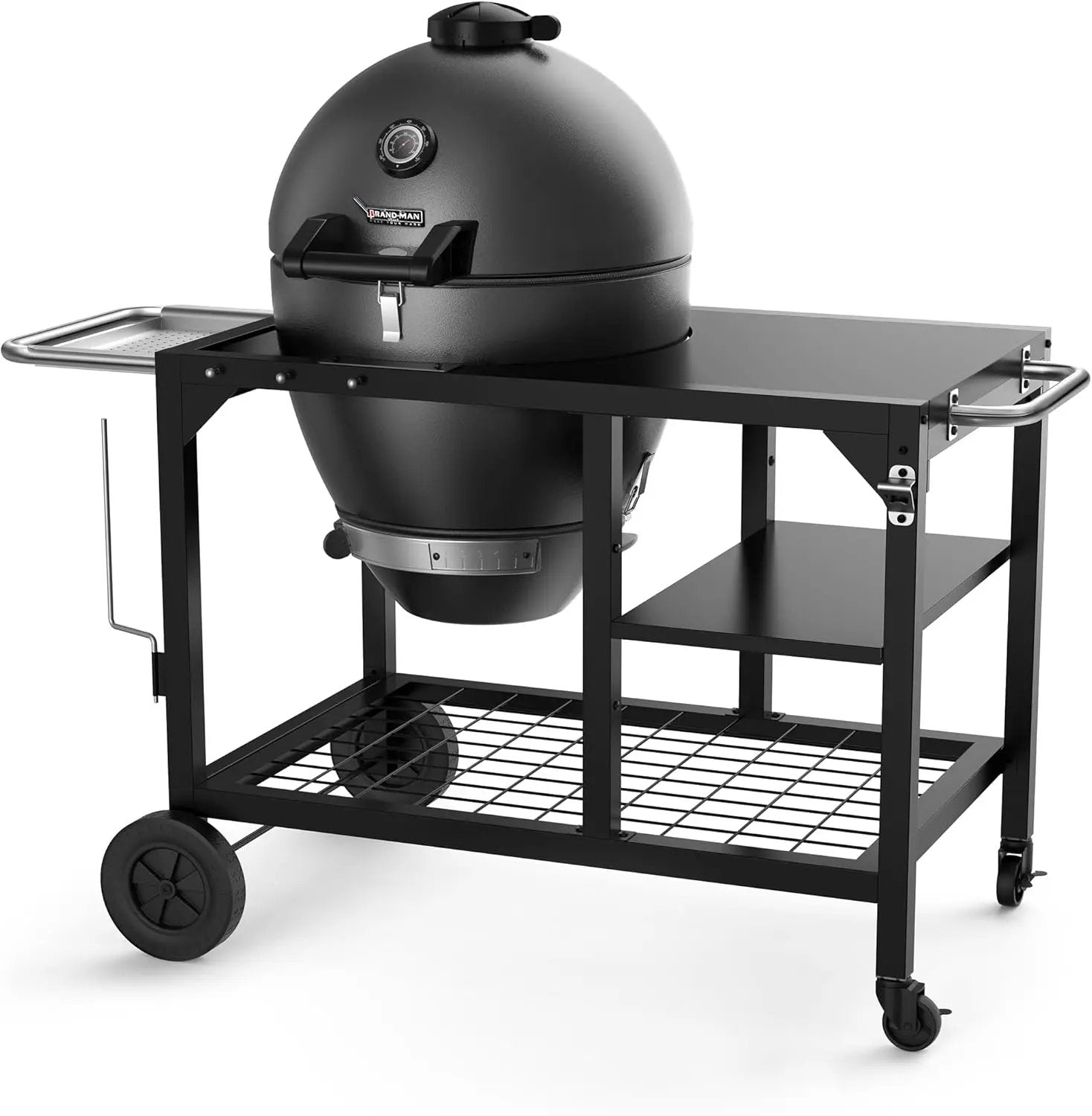 Brand-Man RODEO Steel Kamado Charcoal Grill & Smoker - 22" Cast Iron Grates, Grilling Basket, Large Prep Table Cart, Ideal for Outdoor Cooking by GreenHaven Gardens