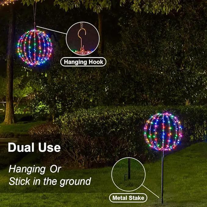 Christmas Ball Sphere 16IN 128LED Hanging Tree Light and Pathway Lights - Foldable Metal Frame, White, RGB by GreenHaven Gardens