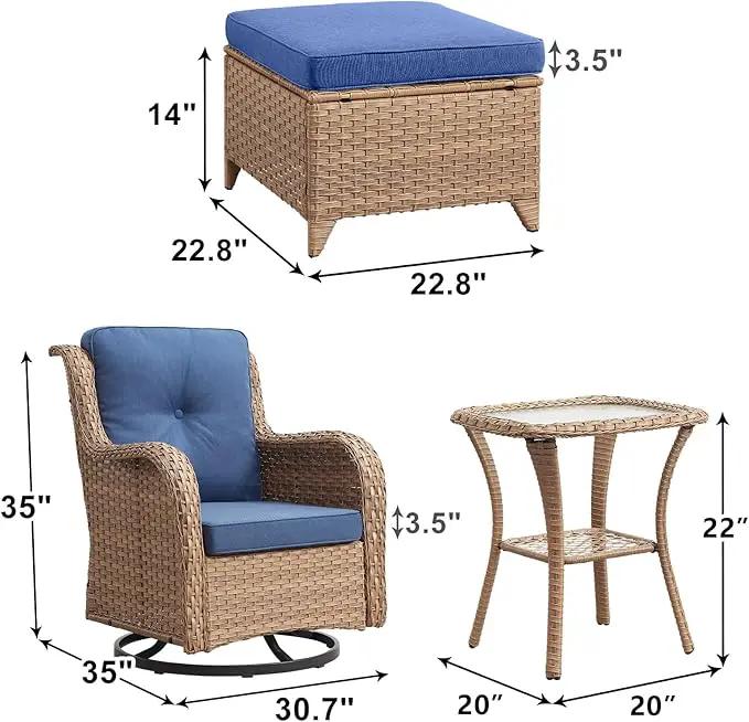 Outdoor Wicker Patio Furniture Set - 5 Pieces Rattan Patio Conversation Set with 2 Rocking Swivel Chairs,2 Ottomans and 1 Side Table for Porch Deck Backyard Garden(Yellow/Blue) by GreenHaven Gardens