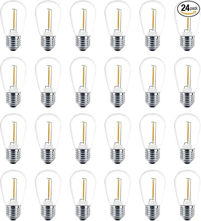 Meconard 24 Pack LED S14 Replacement Light Bulbs, Shatterproof Outdoor 1 Watt to Replace 11Watts String Incandescent Bulb, E26 Regular Medium Screw Base, 2200K Warm White, Non-Dimmable by GreenHaven Gardens
