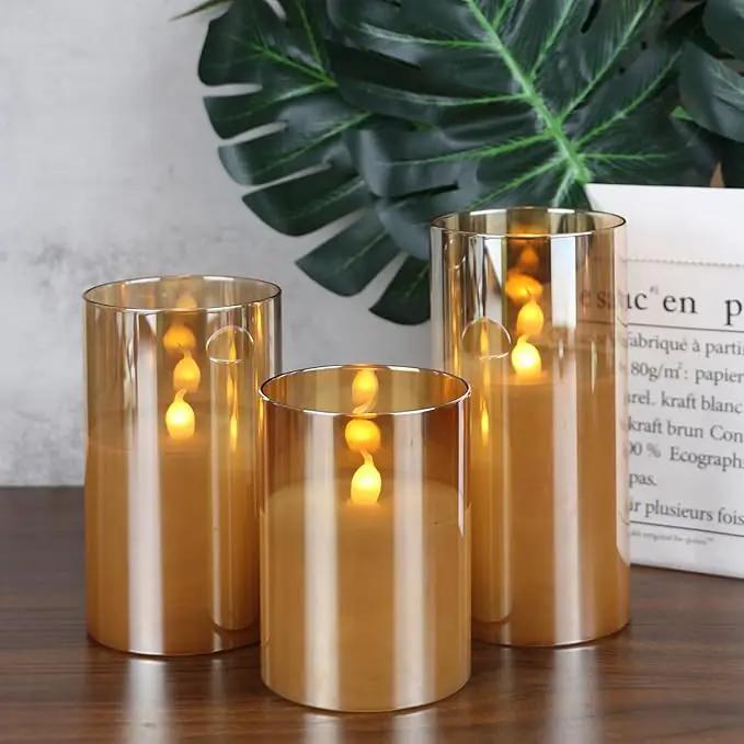 Glass LED Flickering Candles with Remote Timer, Flamless Pillar Candles Real Wax with 3D Wick Realistic, Home Decoration for Wedding Home Festival by GreenHaven Gardens
