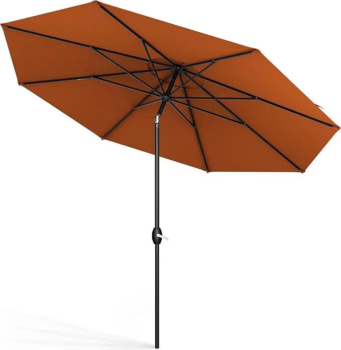 Midtown Umbrellas Sunbrella Umbrella 8 Feet Outdoor Umbrella With Sunbrella Terracotta Acrylic Fabric - Auto-Tilt Aluminum Frame Patio Umbrella For Backyard, Deck, Garden, Pool - Black Pole by GreenHaven Gardens