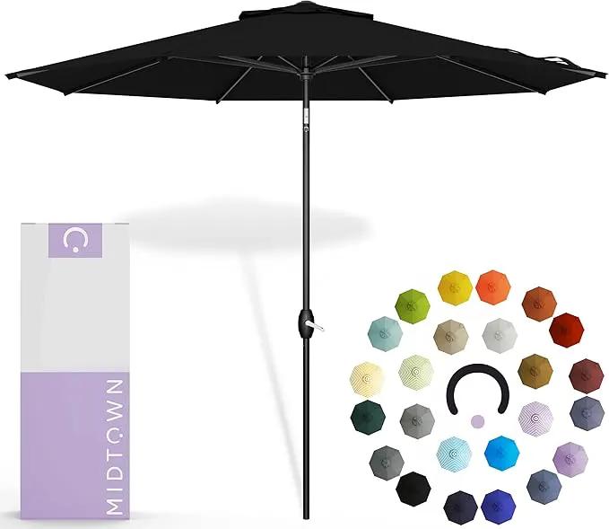 Midtown Umbrellas 10-Year-No-Fade - 6 Ft - UV Proof Black Polyester Fabric - Umbrella Outdoor Patio, Auto-Tilt Aluminum Frame Large Patio Umbrella for Garden, Pool & Deck - Black Pole by GreenHaven Gardens