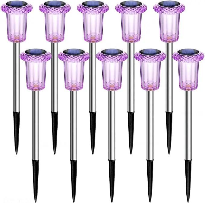 DenicMic Solar Lights Outdoor Pathway Lights LED Waterproof Acrylic Lamp Head Stainless Steel Stake for Yard Garden Landscape Path Walkway Driveway Patio Lawn (Purple 10Pack) by GreenHaven Gardens