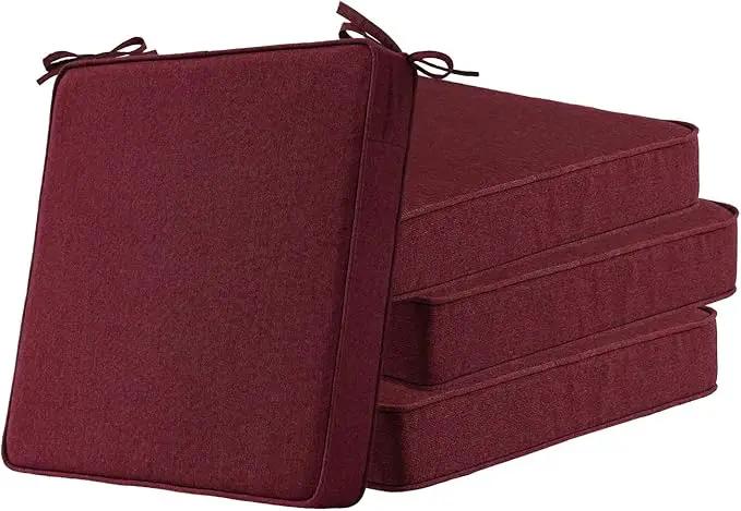 Sunbrella Square Corner Seat Cushions, 19" x 19" x 3", Set of 4, Indoor Outdoor Water Repellent Universal Chair Pads with Ties for Patio Furniture, Garden Dining Chairs, Spectrum Ruby by GreenHaven Gardens