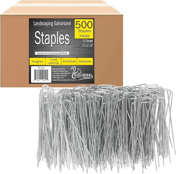 Squirrel Products U Shape Galvanized Garden Stakes Metal, 6 Inch Landscaping Staples, 11 Gauge Stakes for Landscaping Fabric Barrier Irrigation Tubing, 2.9mm 15x2.5x15cm – 500 Pack by GreenHaven Gardens