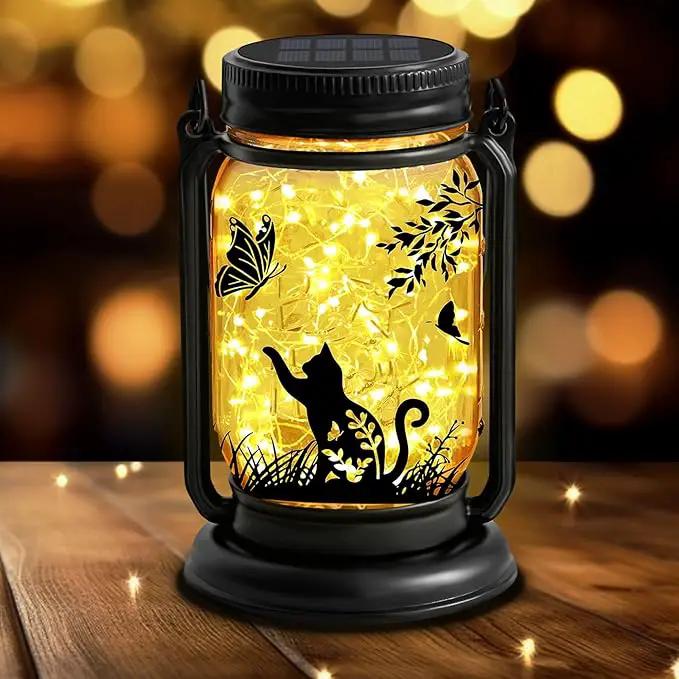 YJFWAL Solar Cat & Butterfly Lanterns Outdoor Waterproof - Cat Lover Unique Birthday Mothers Day Gifts for Women Mom Grandmom , LED Hanging Mason Jar Fairy Lights for Garden Yard Patio Decor by GreenHaven Gardens