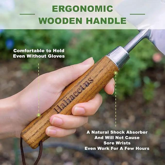Haliaeetus Garden Trowel with Serrated Edge, 4'' Depth Marks Planting Shovel, V-Shaped Sharp Edge Garden Tool, Stainless Steel with Comfortable Wood Handle for Planting and Weeding by GreenHaven Gardens