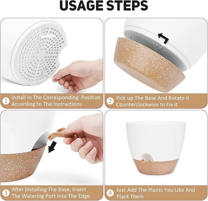 12 Inch Large Self Watering Plant Pot Set, Flower Pots with Multi-Mesh Drainage Holes and Saucer, Suitable for Indoor and Outdoor Garden Plants, White. by GreenHaven Gardens