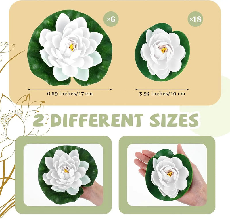 Yunlly 24 Pcs Floating Foam Lotus Flower with Water Lily Pads Artificial Floating Pool Flowers Lifelike Pond Accessories Floating Pool Decorations for Home, Garden Aquarium Party Wedding Decor, White by GreenHaven Gardens