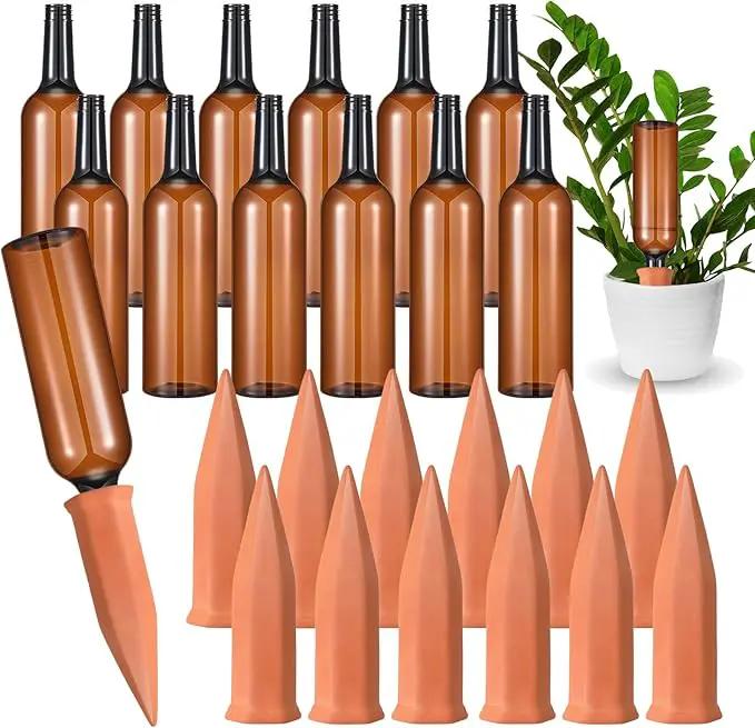 Baderke 12 Set Plant Watering Devices, Terracotta Watering Spikes with 25 oz Plastic Wine Bottles, Slow Release Vacation Insert Automatic Plant Waterer Device for Indoor Outdoor by GreenHaven Gardens