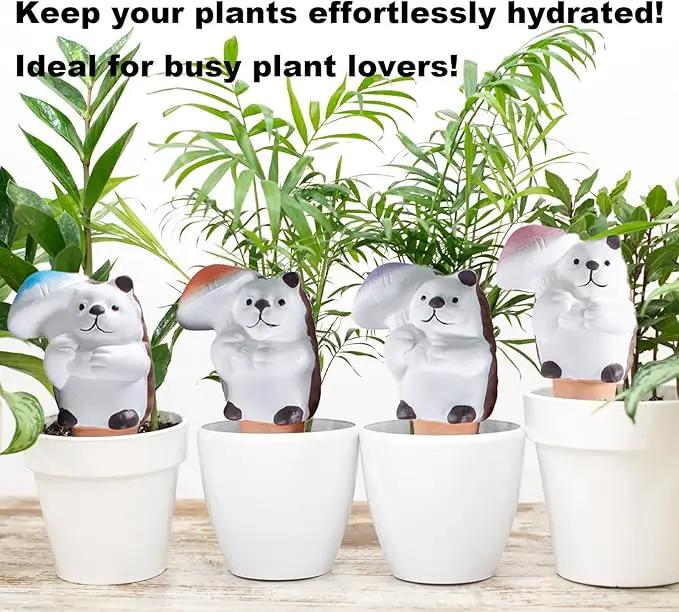 4-Pack Self-Watering Terracotta Spikes for Plants, Automatic Plant Watering Stakes, Keeps Plants Hydrated While You're Away, Ideal for Indoor & Outdoor Use (Hedgehog with Umbrella Design) by GreenHaven Gardens