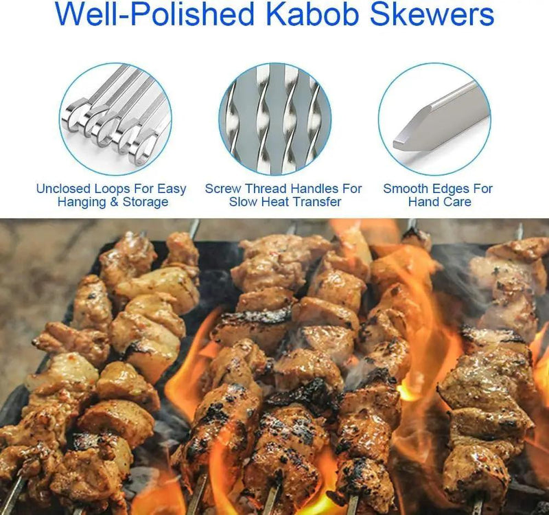 Shish Kabob Skewers, Kebab Skewers 17.7" Stainless Steel Reusable Flat BBQ Sticks for Meat Chicken Shrimp and Vegetable(10-Pack) by GreenHaven Gardens