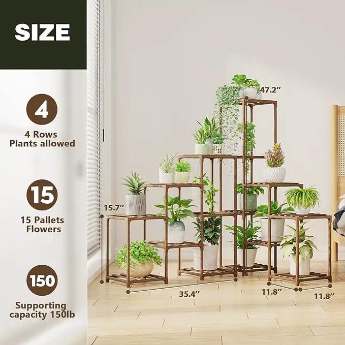 Bamworld Plant Stand Indoor Corner Plant Shelf Outdoor Flower Shelves Wooden Plant Stands Garden Wood Plant Holder Rack for Living Room Corner Lawn Window 03B by GreenHaven Gardens