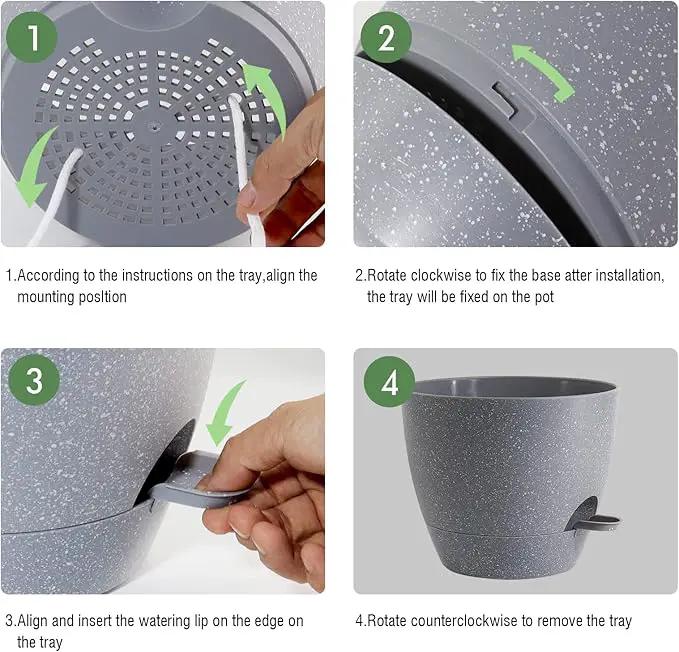 WOUSIWER 10 inch Self Watering Planters, 2 Pack Large Plastic Plant Pots with Deep Reservior and High Drainage Holes for Indoor Outdoor Plants and Flowers, Speckled Grey by GreenHaven Gardens