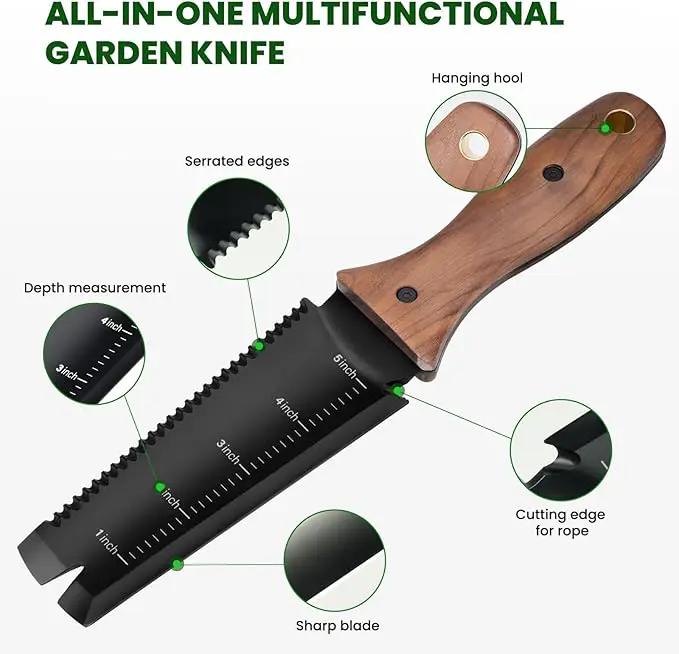 Hori Hori Garden Knife, Garden Tools with Sheath, 6" Stainless Steel Blade with Cutting Edge, Full-Tang Walnut Ergonomic Wood Handle with Hanging Hole, Weeding, Planting, Digging… by GreenHaven Gardens