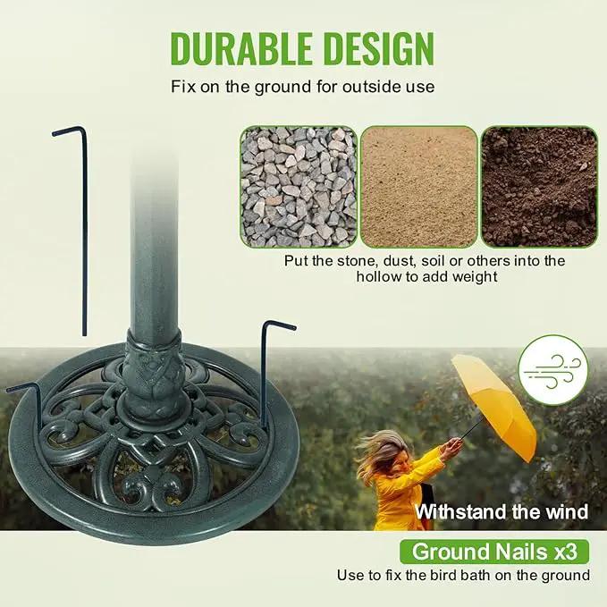 Backyard Expressions Outdoor Garden Bird Bath - Green - Weather Resistant Polyresin - 27 Inch by GreenHaven Gardens