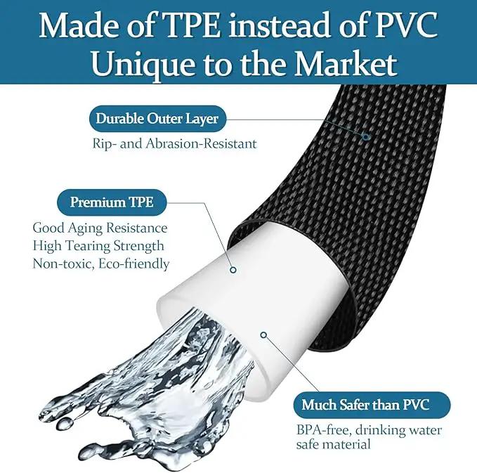 Garden Hose 100ft, Made of TPE(BetterThan PVC), with 10 Patterns Sprayer Nozzle, Ultra-Light & Flexible Water Hose with Solid Brass Fittings, Non-Shrinking, Drinking Water Safe Material by GreenHaven Gardens