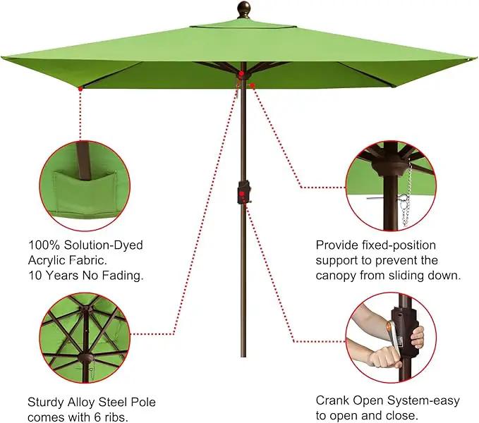 EliteShade USA 10-Year-Non-Fading 6.5x10Ft Rectangular Market Umbrella Patio Umbrella Outdoor Table Umbrella with Ventilation, Macaw Green by GreenHaven Gardens