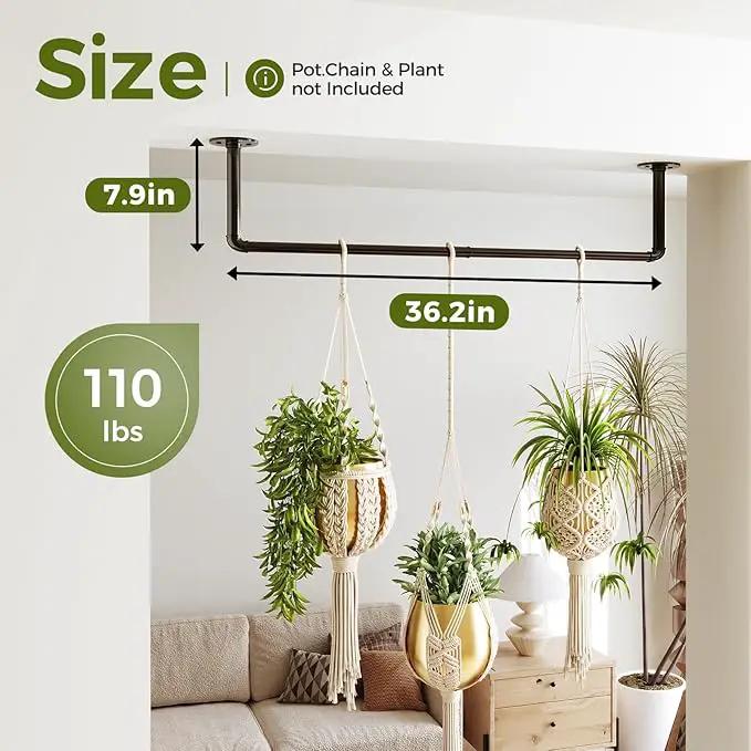 Bamworld Hanging Planters for Indoor Plants Plant Hanger Indoor Hanging Plant Rod 36.2in Window Plant Shelves Metal Rod Pot Not Included by GreenHaven Gardens