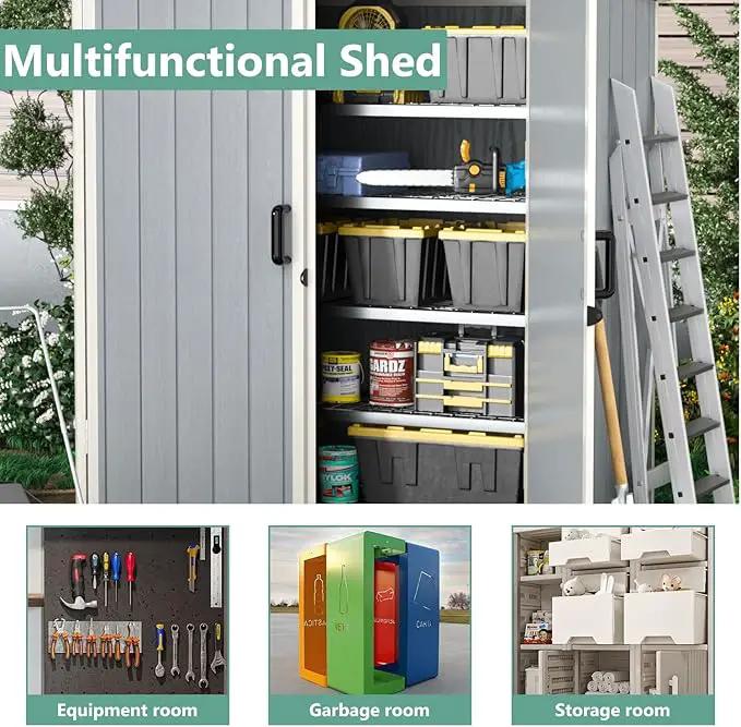 Aoxun Outdoor Storage Shed 5 x 3FT, Resin Shed with Floor and Lockable Door, Plastic Sheds for Garbage Can, Tool, Accessories, Lawn, Garden - Grey by GreenHaven Gardens