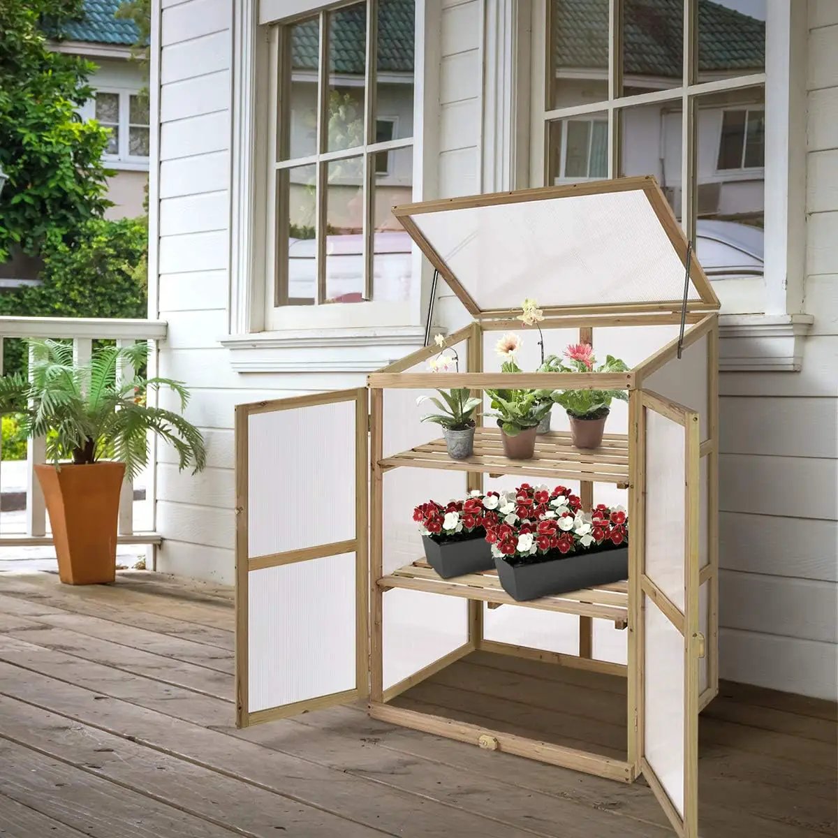 Giantex Garden Portable Wooden Cold Frame Greenhouse Raised Flower Planter Protection (30.0"X22.4"X42.9") by GreenHaven Gardens