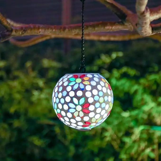 VCUTEKA Solar Chandelier Outdoor, Hanging Mosaic SolarLights with Hook Up, Solar Garden Lantern Decor for Yard, Deck and Patio, White by GreenHaven Gardens