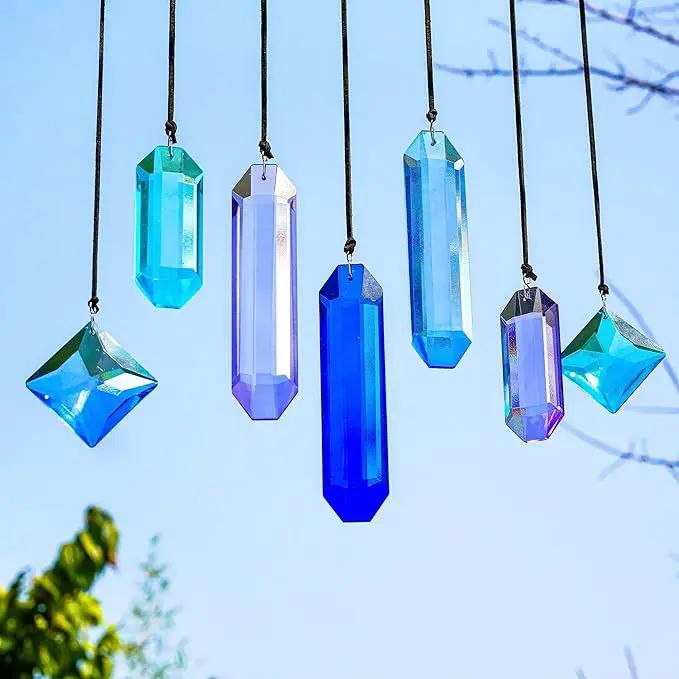 HDCRYSTALGIFTS Crystal Prisms Sun Catchers, 7PCS Blue Dreams Suncatcher Hanging Kit Rainbow Maker Pendant Ornaments for Indoor Window Outdoor Garden Christmas Tree Decor by GreenHaven Gardens