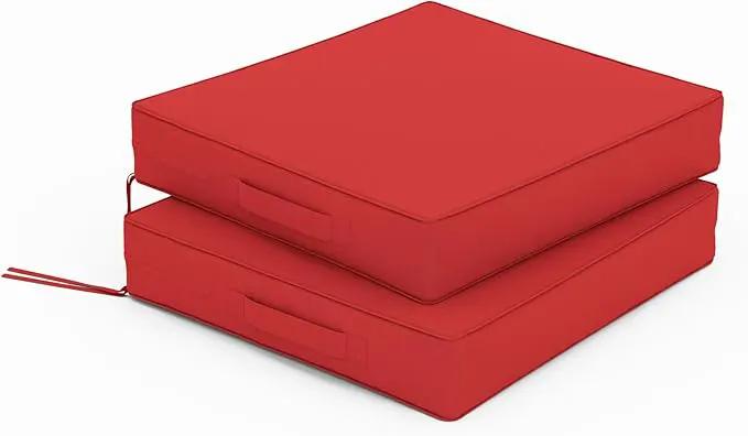 Patio Chair Cushions 17 X 16 X 3 Inch Waterproof Outdoor Seat Cushions for Patio Furniture, Outdoor Sofa Couch Pads with Ties & Handle, Set of 2, Red by GreenHaven Gardens