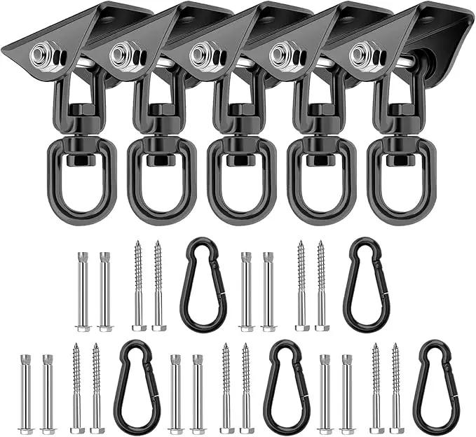 Heavy Duty Hammock Hanging Kit, 360° Rotating 1200 lb Swing Hangers for Hammock Chair Stand, Yoga, Porch Swing, Tree, Seat, Ceiling Mount, Outdoor Indoor Hanging Hardware Black | Pack of 5 by GreenHaven Gardens
