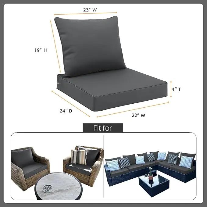 Favoyard Outdoor Seat Cushion Set 22 x 24 Inch Waterproof & Fade Resistant Patio Furniture Cushions with Removable Cover Deep Seat & Back Cushion with Handle and Adjustable Straps for Chair Sofa Couch by GreenHaven Gardens