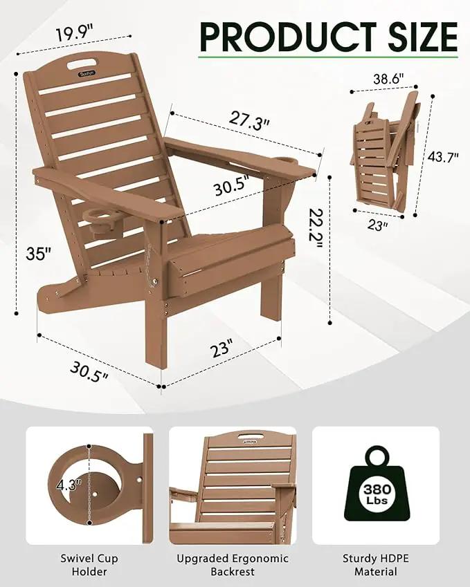 Adirondack Chairs Set of 2, Outdoor Fire Pit Chairs, HDPE All-Weather Adirondack Chairs with Cup Holder, Lawn Chair for Deck, Patio, Garden (Teak) by GreenHaven Gardens