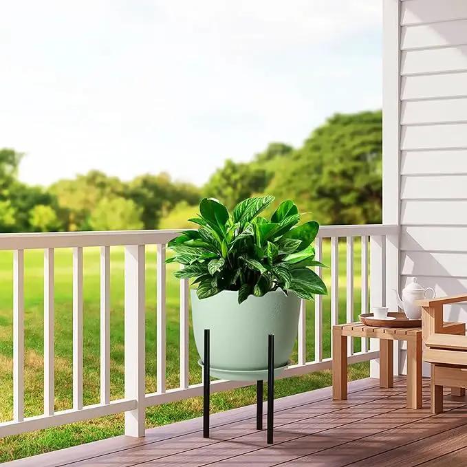 12/10/9 Large Modern Plant Pots, Plastic Planters with Drainage Holes and Saucers for Indoor Outdoor Plants Flowers, Green by GreenHaven Gardens
