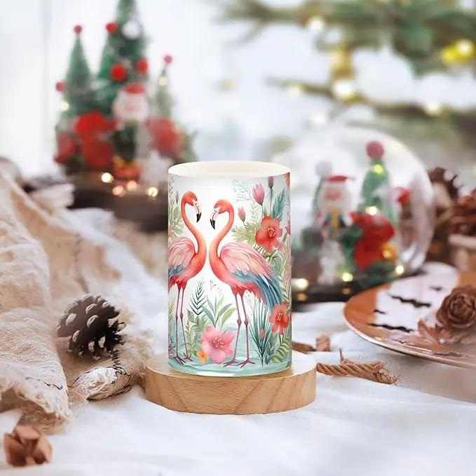 Flickering Flameless Candles, Pink Flamingo Print LED Candles with Remote Timer, Set of 2 Battery Operated Candle for Valentine Wedding Birthday by GreenHaven Gardens
