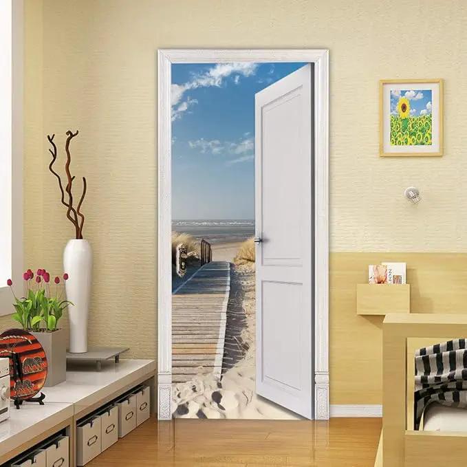 3D Door Stickers Murals Peel and Stick - Outer Beach Road - Door Wallpaper Self-Adhesive Decals Removable PVC Waterproof Poster for Bedroom Living Room Decoration 30.3" x 78.7" by GreenHaven Gardens