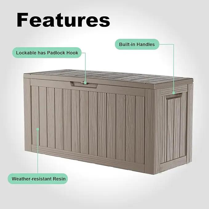 86 Gallon Outdoor Deck Box,Storage Lockable Waterproof Patio Furniture,Garden Tools,Cushions,Pool Accessories Outside Storage Resin Box(Grey) by GreenHaven Gardens