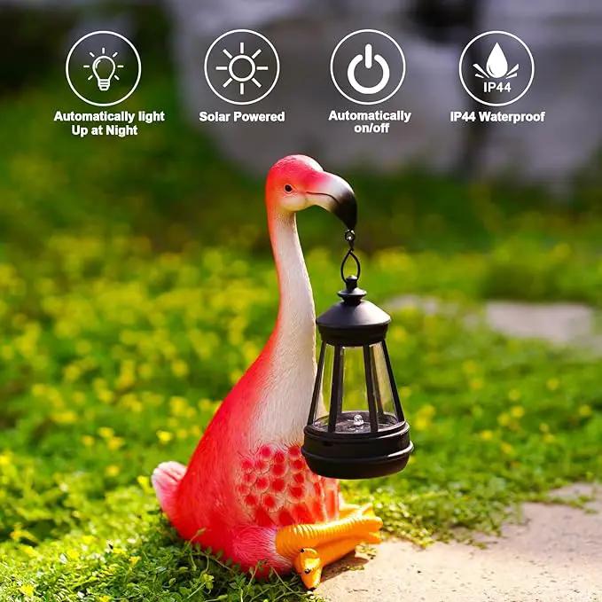 Goodeco Flamingo Statue with Solar Lantern - Artistic Pink Flamingo Decor for Outdoor Garden & Home, Flamingo Gifts for Women - Flamingo Lamp with Solar Lights Outdoor by GreenHaven Gardens
