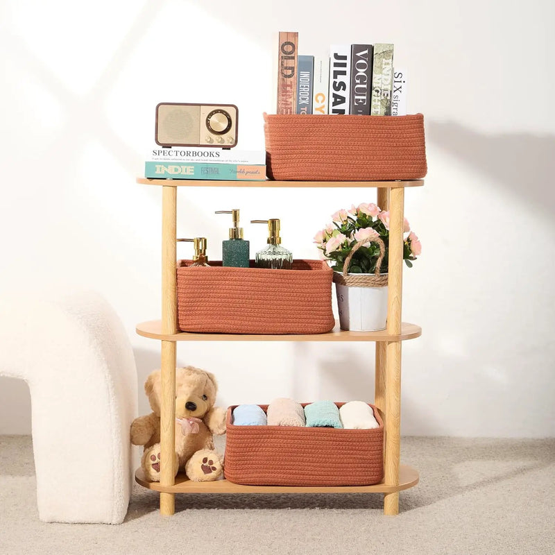 Small Storage Baskets for Organizing | Closet Organizer Bins | Shelf Toy Basket | Woven Rope Baskets | Cube Decorative Box | Shallow Basket | 13x8.5x5.1” | 4 Packs Oxide Red by GreenHaven Gardens
