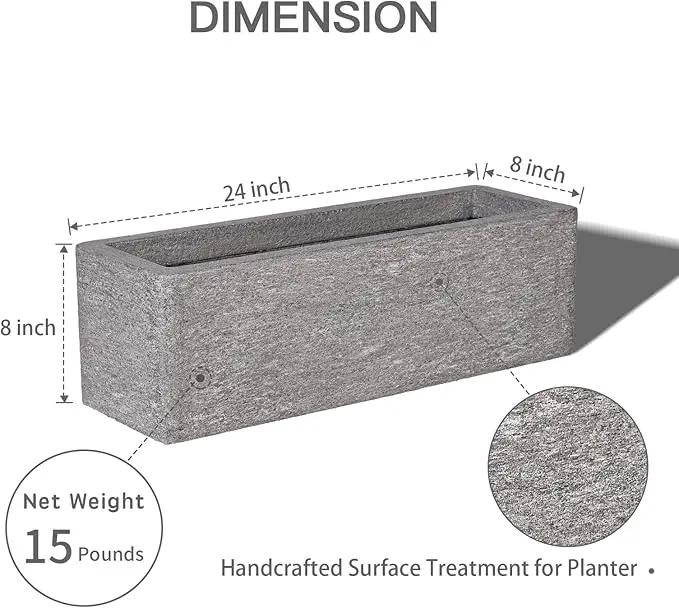 24 Inch Rectangular Concrete Planter,Durable All-Weather Use with Drainage Holes,Large Rectangular Planter for Outdoor Indoor Plants by GreenHaven Gardens
