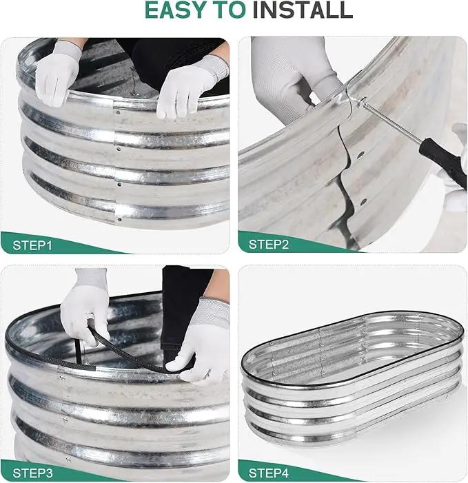 Galvanized Raised Garden Bed - 4×2×1ft (2 Packs) Planter Raised Beds for Gardening | Oval Metal Garden Planter Box with Safety Edging and Gloves for Vegetables Fruits and Flower - Silver by GreenHaven Gardens