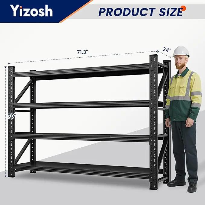 Yizosh 71" W Metal Garage Storage Shelves,5000LBS Heavy Duty 4-Shelf Adjustable Steel Organization Shelving,Utility Rack Shelf,71" W x 24" D x 69" H for Basement,Warehouse,Industrial by GreenHaven Gardens