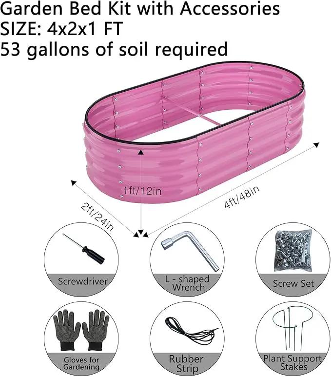 Galvanized Metal Planter Raised Garden Bed Kit for Gardening Outdoor，4x2x1ft Planter Grow Garden Box Raised Flower Bed by GreenHaven Gardens