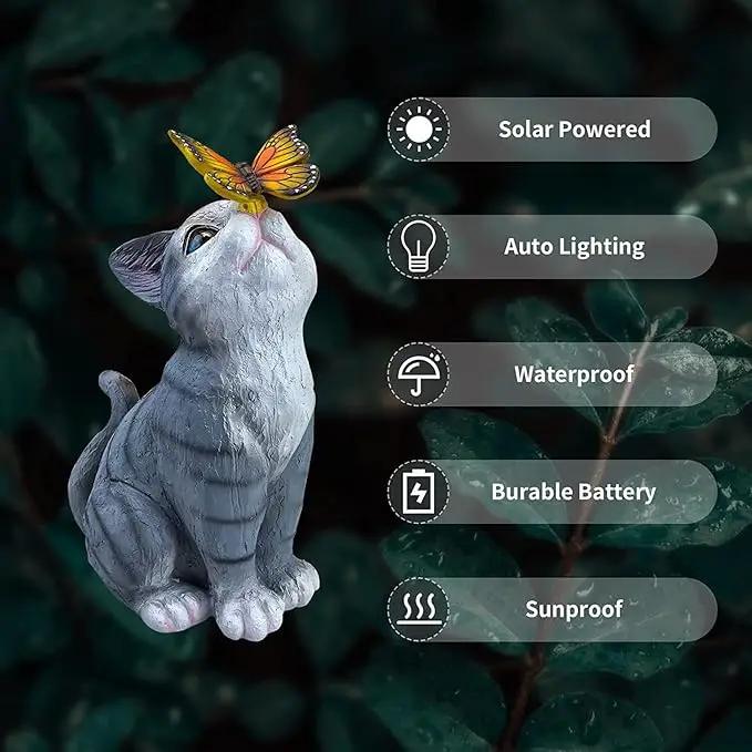 Cat Garden Figurines Outdoor Decor Solar Statue with LED Lights for Patio Lawn Yard Art Decoration Housewarming Garden Gift by GreenHaven Gardens